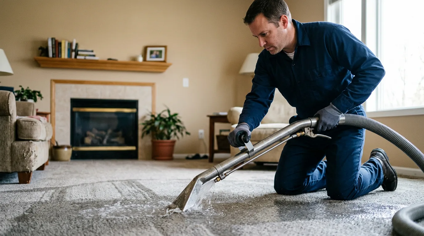 Water damage restoration technician working near New Windsor, IL